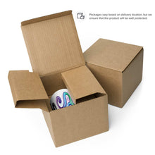 Load image into Gallery viewer, The Slender Man Love mug, shown in a cardboard box for shipping. &quot;Packages vary based on delivery location, but we ensure that the product will be well protected.&quot;
