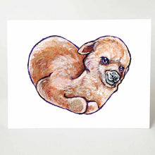 Load image into Gallery viewer, A greeting card with art of a brown alpaca on the front, curled up on the shape of a heart.
