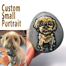 Load image into Gallery viewer, a beach rock painted with custom art of a brown Shih Tzu dog
