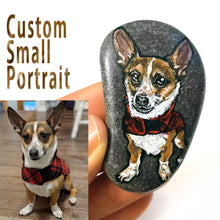 Load image into Gallery viewer, a small beach rock with custom art of a corgi dog portrait
