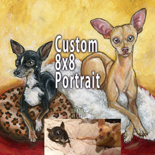 Load image into Gallery viewer, a custom painting of two chihuahuas, painted on a 8x8 inch canvas
