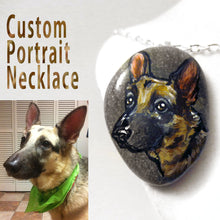 Load image into Gallery viewer, a german shepherd dog, custom painted on a beach rock, and handmade into a necklace
