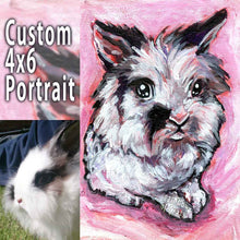 Load image into Gallery viewer, a custom pet portrait of a rabbit, hand painted on 4x6&quot; canvas board

