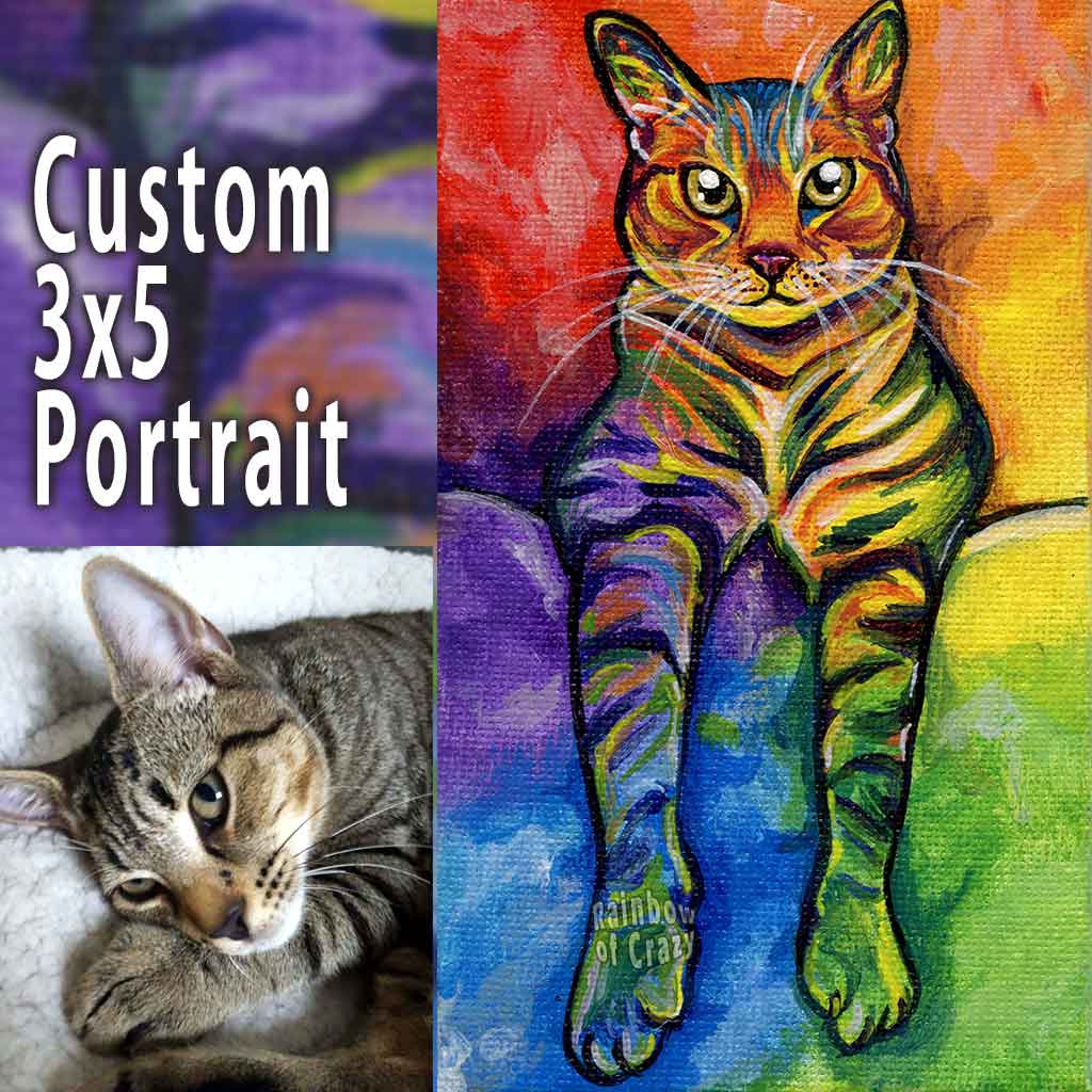 Custom Pet Rainbow Portrait / 3x5 Canvas Board