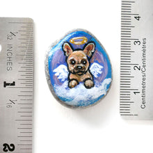 Load image into Gallery viewer, the french bulldog angel portrait stone, next to two rulers to show its size: 1 1/2&quot; x 1 3/16&quot; or 3.8 cm x 3 cm
