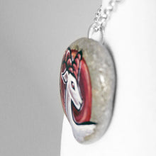Load image into Gallery viewer, the aries necklace, hand painted with a white ram with red horns, available as a pendant necklace
