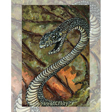 Load image into Gallery viewer, An art print of the Eight of Wands, from the animism tarot. A black Mamba snake rises up, ready to strike.
