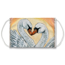 Load image into Gallery viewer, A reusable face mask featuring two swans sharing a kiss. Art is from the Ten of Cups tarot card from the Animism Tarot
