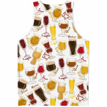 Load image into Gallery viewer, the Beer Lovers Unisex Tank Top in white, which features an assortment of 10 beers printed all over the fabric.
