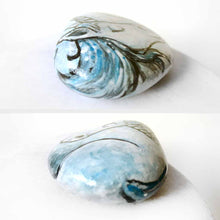 Load image into Gallery viewer, small rock art hand painted with the portrait of a light blue unicorn with its eyes closed

