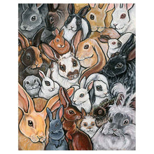 Load image into Gallery viewer, an illustration featuring several different rabbit breeds in a bunny collage
