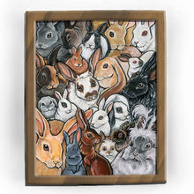 Load image into Gallery viewer, an illustration featuring several different rabbit breeds in a bunny collage
