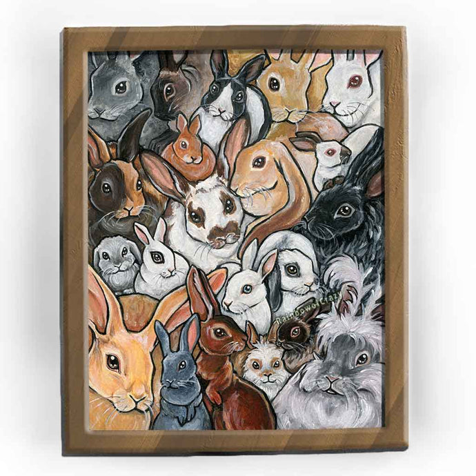 an illustration featuring several different rabbit breeds in a bunny collage