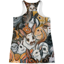 Load image into Gallery viewer, The Rabbit Lovers Racerbacl Tank Top, printed with an illustration of many dofferent rabbit breeds. 
