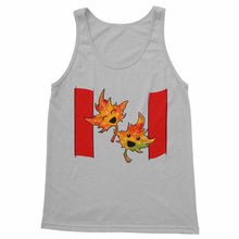 Load image into Gallery viewer, a women&#39;s tank top in the colour light grey, featuring a stylized Canada flag with two smiling maple leaves
