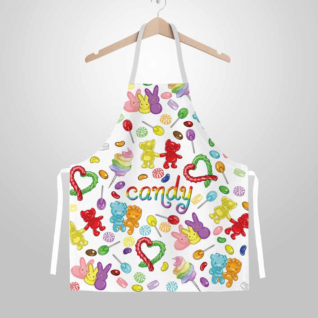 The Candy Lover's apron on whote, printed with the word, 