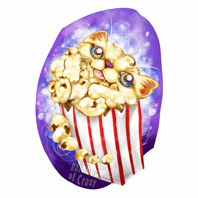 art print of a Skookum cat painted as a bag of popcorn