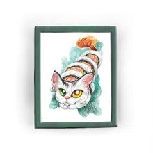 Load image into Gallery viewer, This art print features a Japanese Bobtail cat painted as a sushi roll - shrimp tempura style
