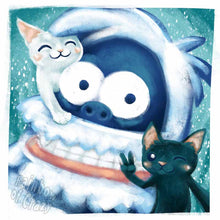 Load image into Gallery viewer, an illustration of a black cat and white cat taking a selfie with a yeti
