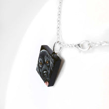 Load image into Gallery viewer, a scrabble tile pendant necklace, hand painted with a portrait of a black labrador retriever dog
