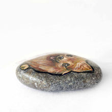 Load image into Gallery viewer, a small rock art featuring a smiling pomeranian dog
