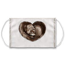 Load image into Gallery viewer, A white reusable face mask printed with art of a ferret, curled up in the shape of a heart
