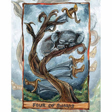 Load image into Gallery viewer, From the Animism Tarot, this art print features the Four of Swords card: a koala bear rests in a tree, eyes closed in a moment of peace.
