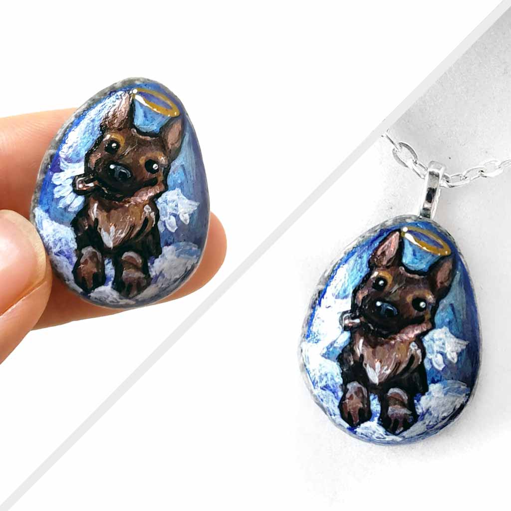 German Shepherd Angel / Rock Art / Necklace