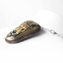 Load image into Gallery viewer, the side of the greyhound portrait stone, shown as a necklace, with a chain with a lobster clasp
