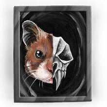 Load image into Gallery viewer, A portrait of a cute golden hamster is on the left side and an evil looking hamster skull on the other side
