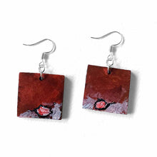 Load image into Gallery viewer, small square wood earrings, hand painted with faces of syrian hamsters, back painted with hamster tails
