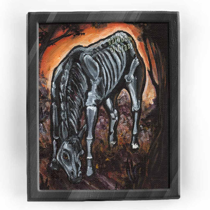 art art print of a black horse, its skeleton glowing through its skin