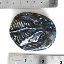 Load image into Gallery viewer, portrait art of a humpback whale, hand painted on a flat, round rock
