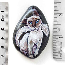 Load image into Gallery viewer, small rock art painted with a portrait of a Javanese cat with blue eyes
