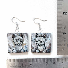Load image into Gallery viewer, square wood fish hook earrings, hand painted with llama art
