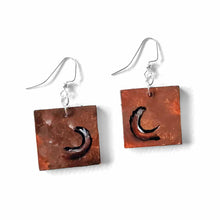 Load image into Gallery viewer, square wood earrings, hand painted with brown pitbull dog faces with tongues sticking out, backs painted with dog tails
