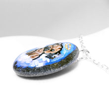 Load image into Gallery viewer, the side of the pug angel necklace, hand painted on a beach stone
