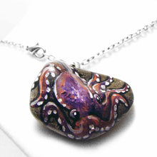 Load image into Gallery viewer, purple and pink octopus art, painted on a small beach stone, available as a keepsake or pendant necklace
