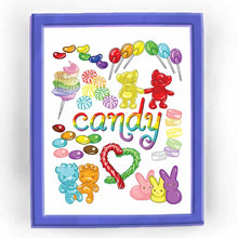 Load image into Gallery viewer, An illustration with the word &quot;candy&quot;, includes 10 different rainbow candies.
