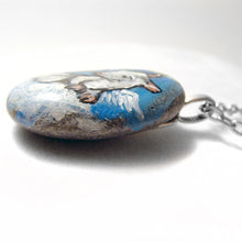 Load image into Gallery viewer, the side of a beach stone necklace, with art of a white rat as an angel
