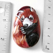 Load image into Gallery viewer, rock art, hand painted with a red panda hugging its tail
