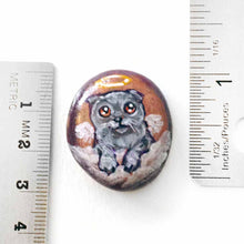 Load image into Gallery viewer, small beach stone, hand painted with a grey scottish fold cat as an angel in the clouds, available as a rock art keepsake or pendant necklace
