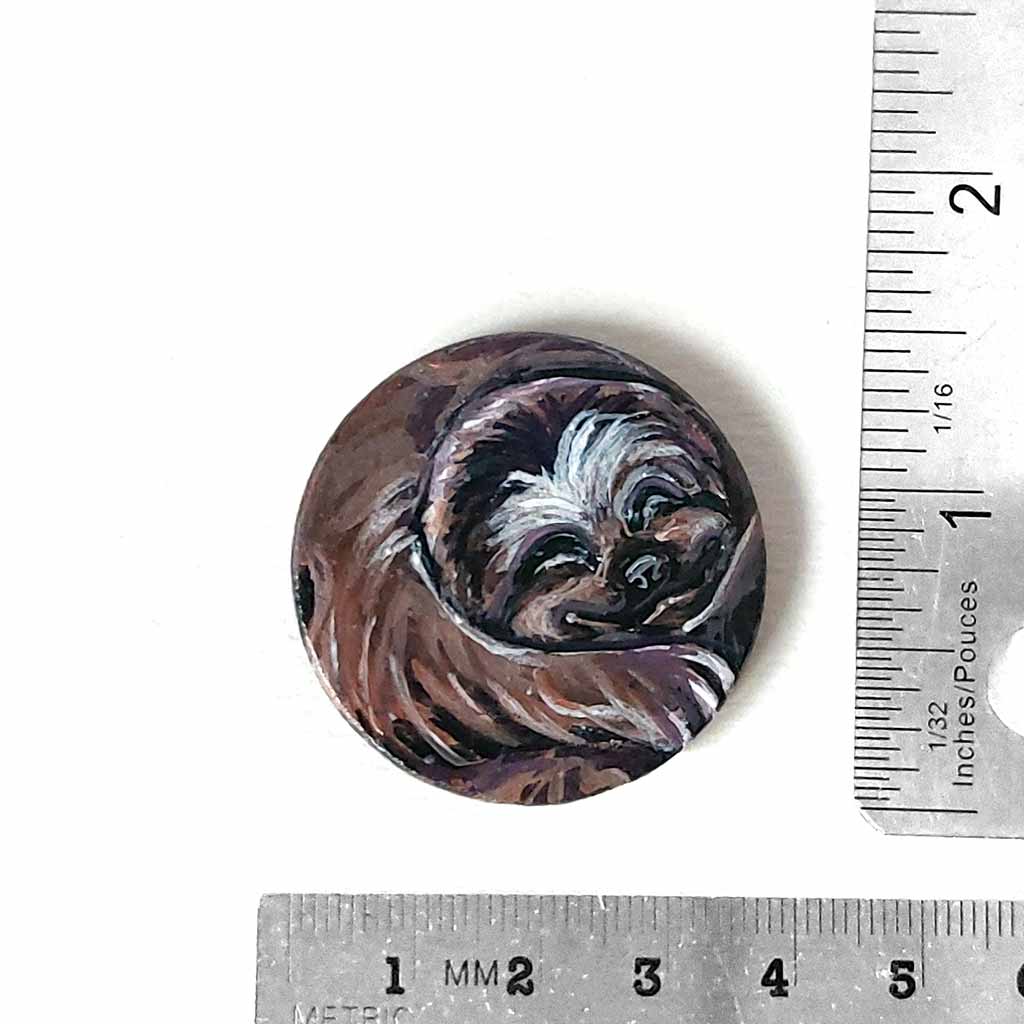 sleeping sloth art, hand painted on a small wood circle, available as keepsake or pendant necklace