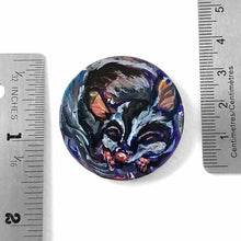 Load image into Gallery viewer, A painting of a sleeping sugar glider, hand painted on a small, smooth, wood circle. Available as a keepsake art or pendant necklace
