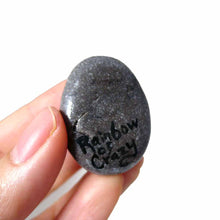 Load image into Gallery viewer, back of the virgo rock art, signed with, Rainbow of Crazy
