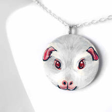 Load image into Gallery viewer, hand painted wood portrait of a white Guinea pig with red eyes, available as a keepsake or pendant necklace
