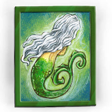 Load image into Gallery viewer, a print featuring art of a mermaid with long white hair, her face hidden away from the viewer.
